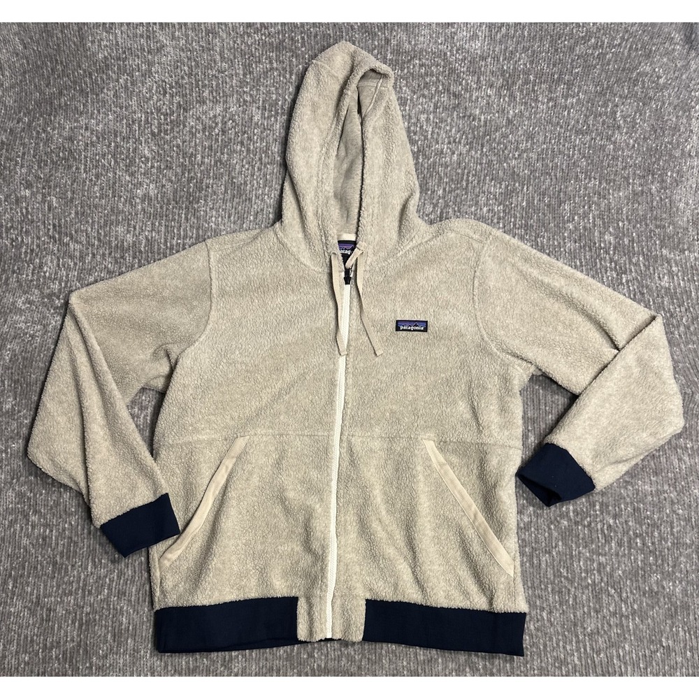 Patagonia Jacket Mens XL Beige Fleece Hooded Full Zip Outdoor STY26135FA21
